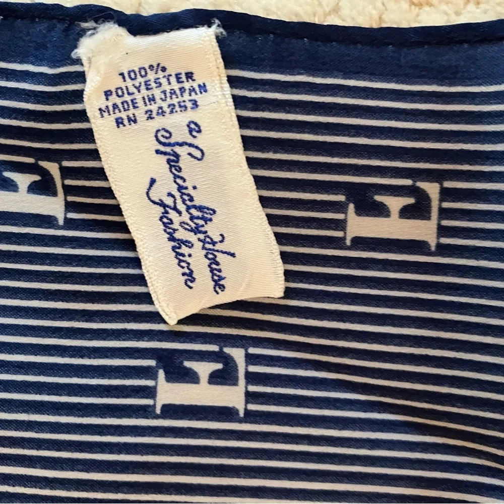 VTG Monogramed Blue Strip Rectangle Scarf Japan Preppy 10.5in X 46in Nautical